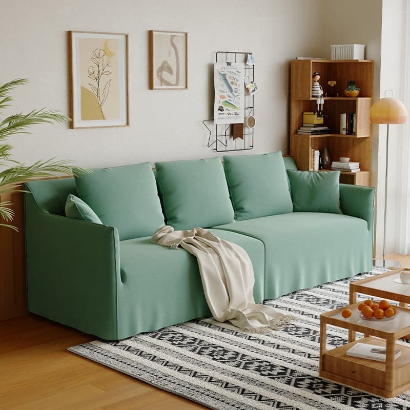 Standard Sofa/Loveseat in Light Gray/Emerald Green/Beige with Dressmaker Skirt and 5 Pillows - image 3