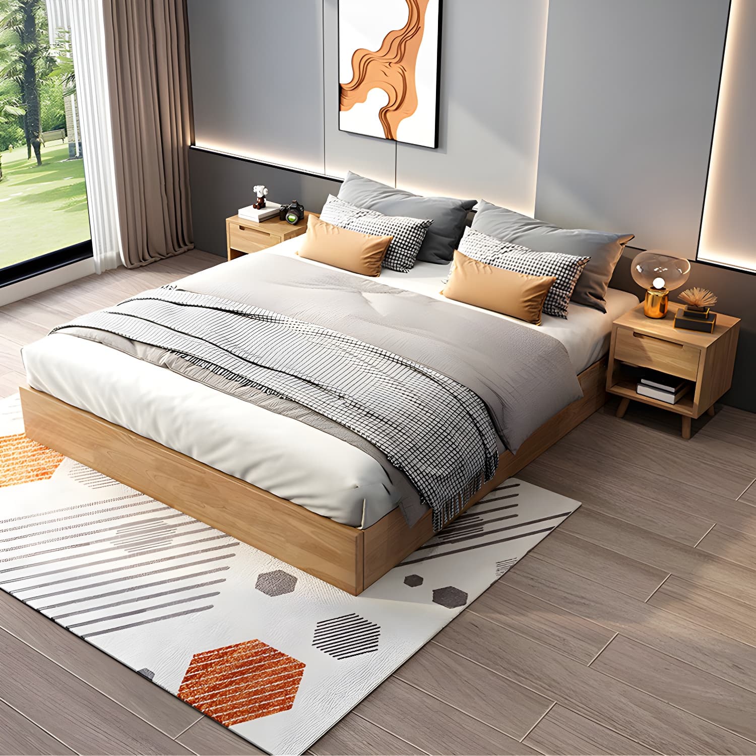 Mid-Century Modern Platform Bed Frame Solid Wood Platform Bed - image 5