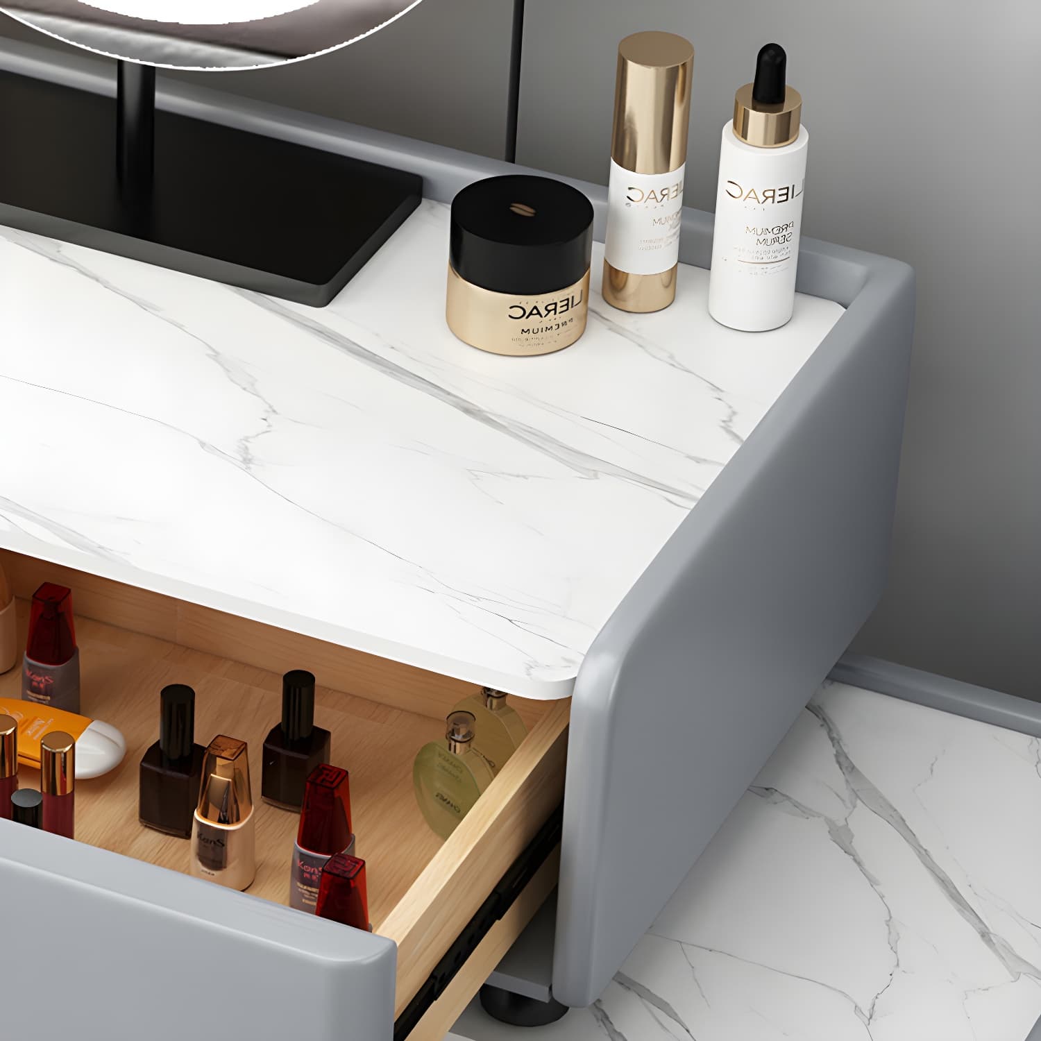 Contemporary Vanity Dressing Table Set with Mirror and Stool - image 10