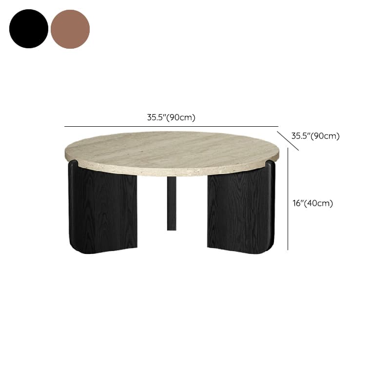 Orbicular Travertine/Lumber Coffee Table with Wooden Legs for Home - image 15