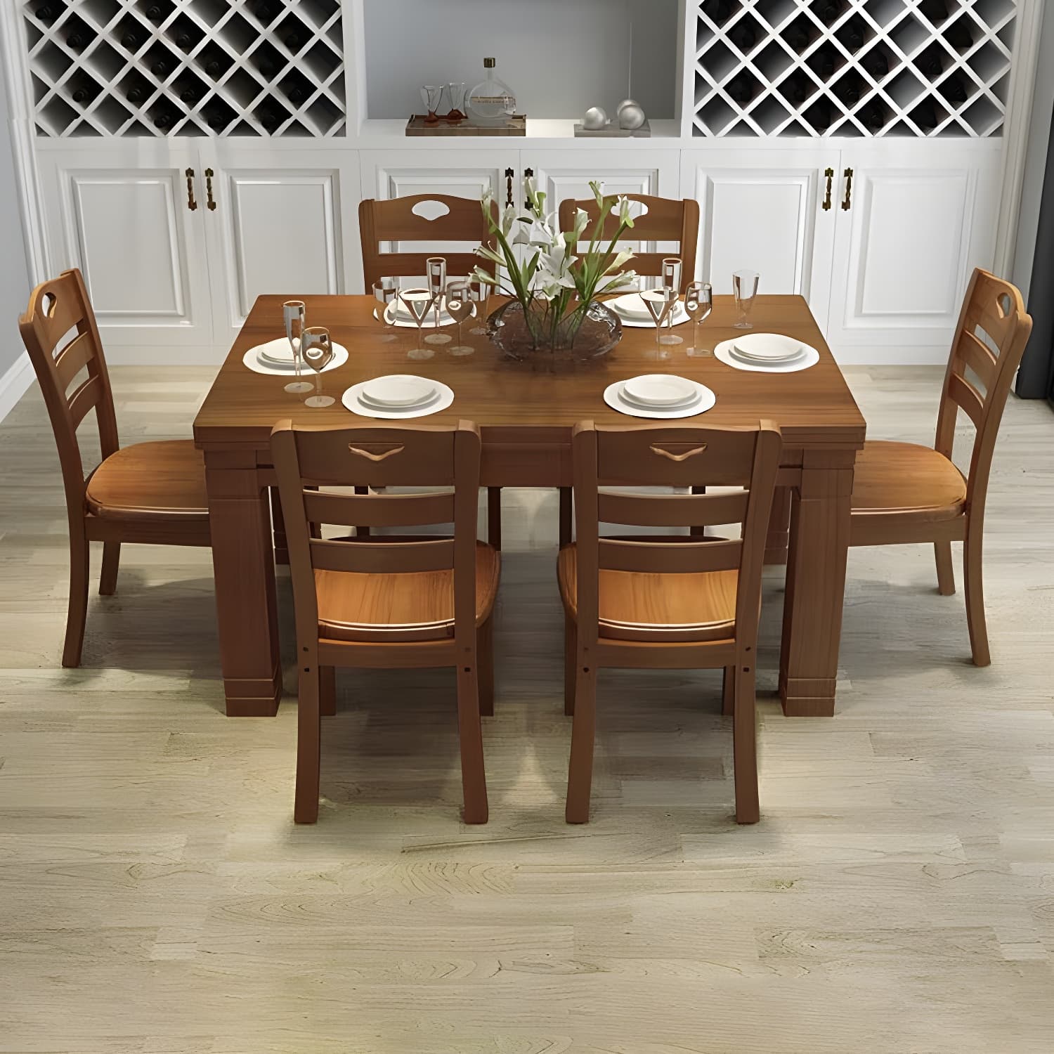 7-Piece Modern Wood Dining Set with Solid Wood Features and Seating for 6 - image 5