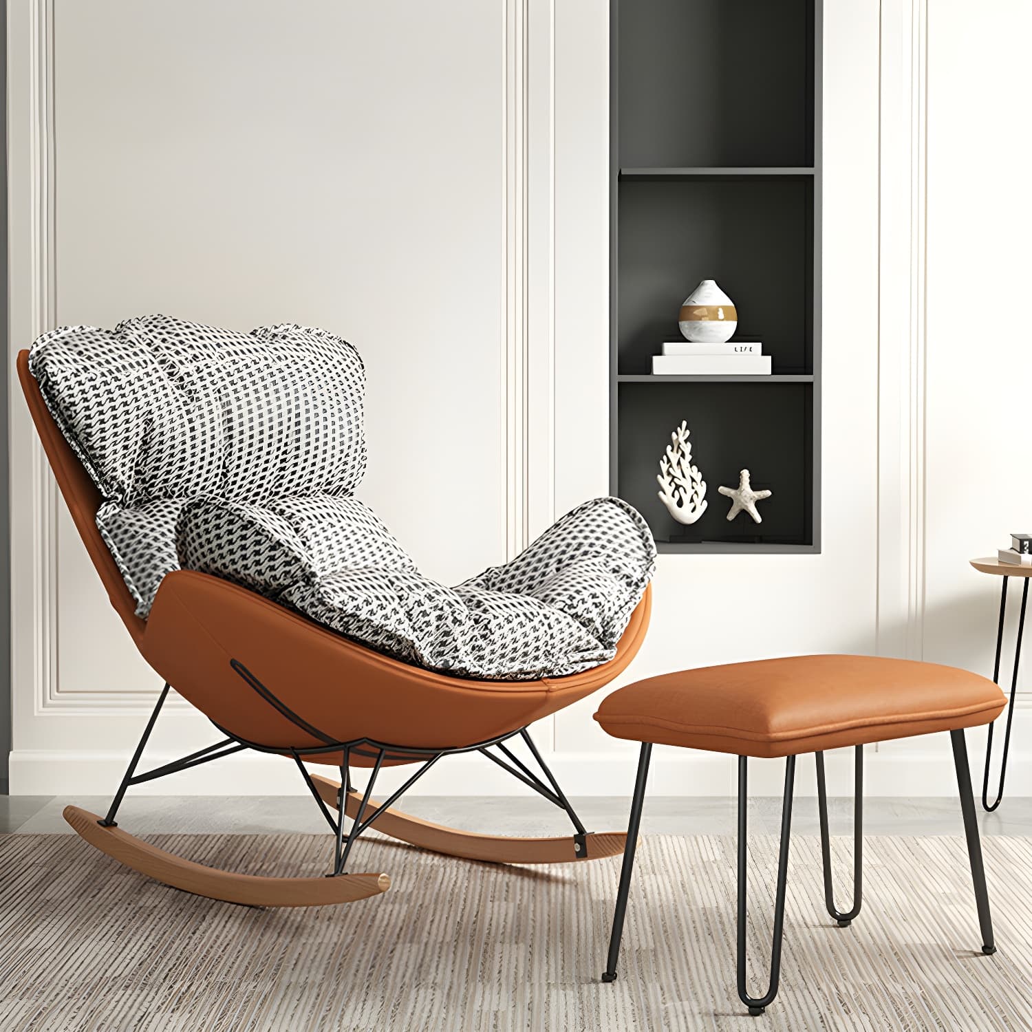Stylish and Comfortable Modern Upholstered Indoor Rocking Chair with Natural Wood Legs - image 8
