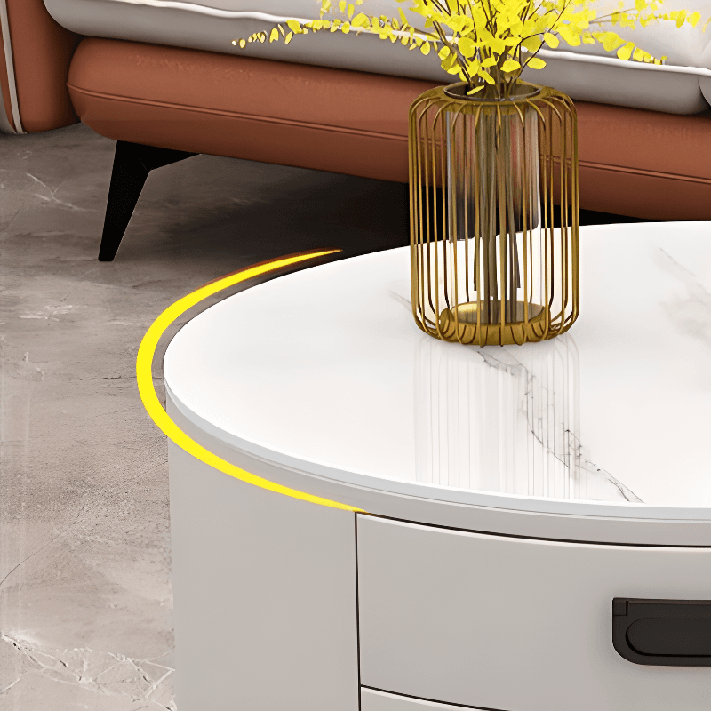 Modern Single Sintered Stone Drum Accent Table with Gray/Chalk Rounded Top and 3 Drawers - image 12