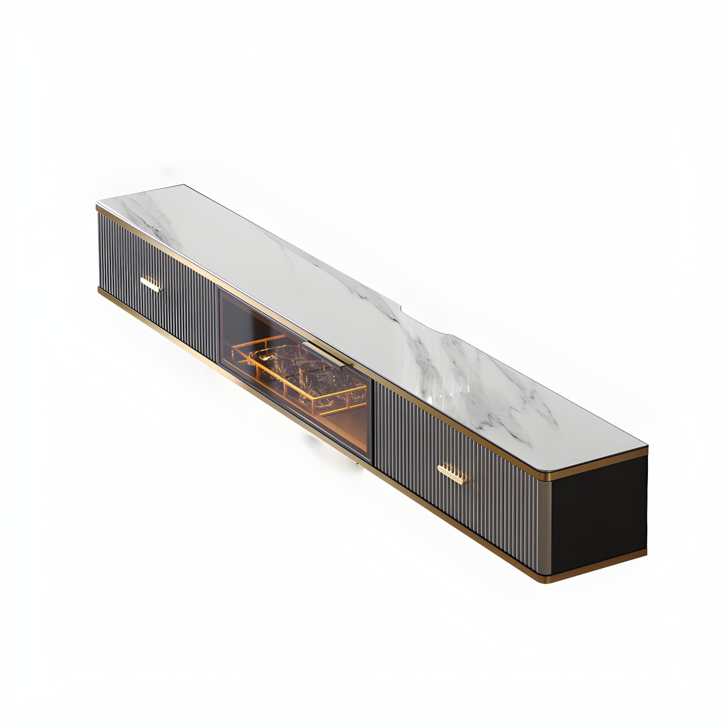 Glam Floating TV Media Stand with Drawers Stone and Wood TV Stand - image 8