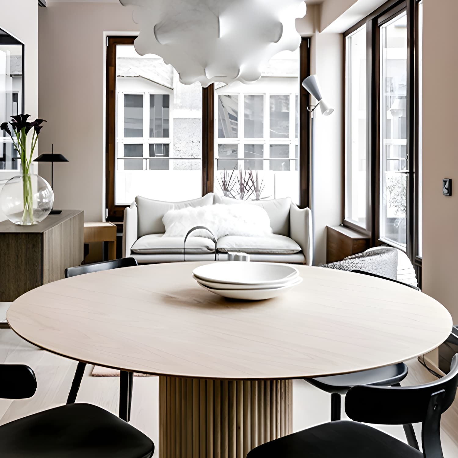 Modern Round Wood Dining Table Home Kitchen Dinner Pedestal Dining Table - image 11