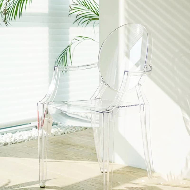 Scandinavian Reliable Arm Chair in Plastic for Dinette with Open Back and Foot Pads - image 11