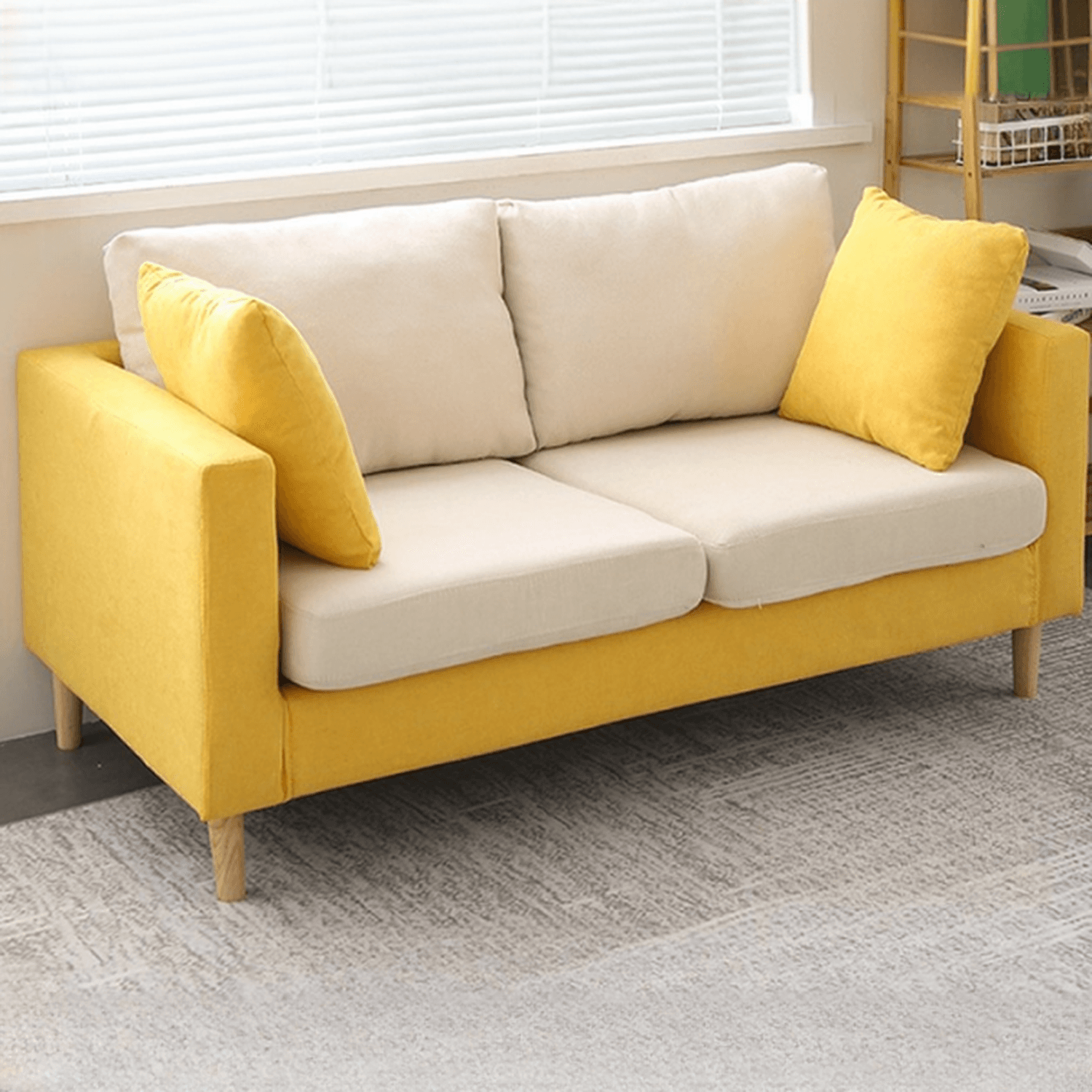Cream/Dove Grey/Cerulean Loveseat with Slipcover, Wide Pillow Back, Receptacle and 2 Pillows - image 13
