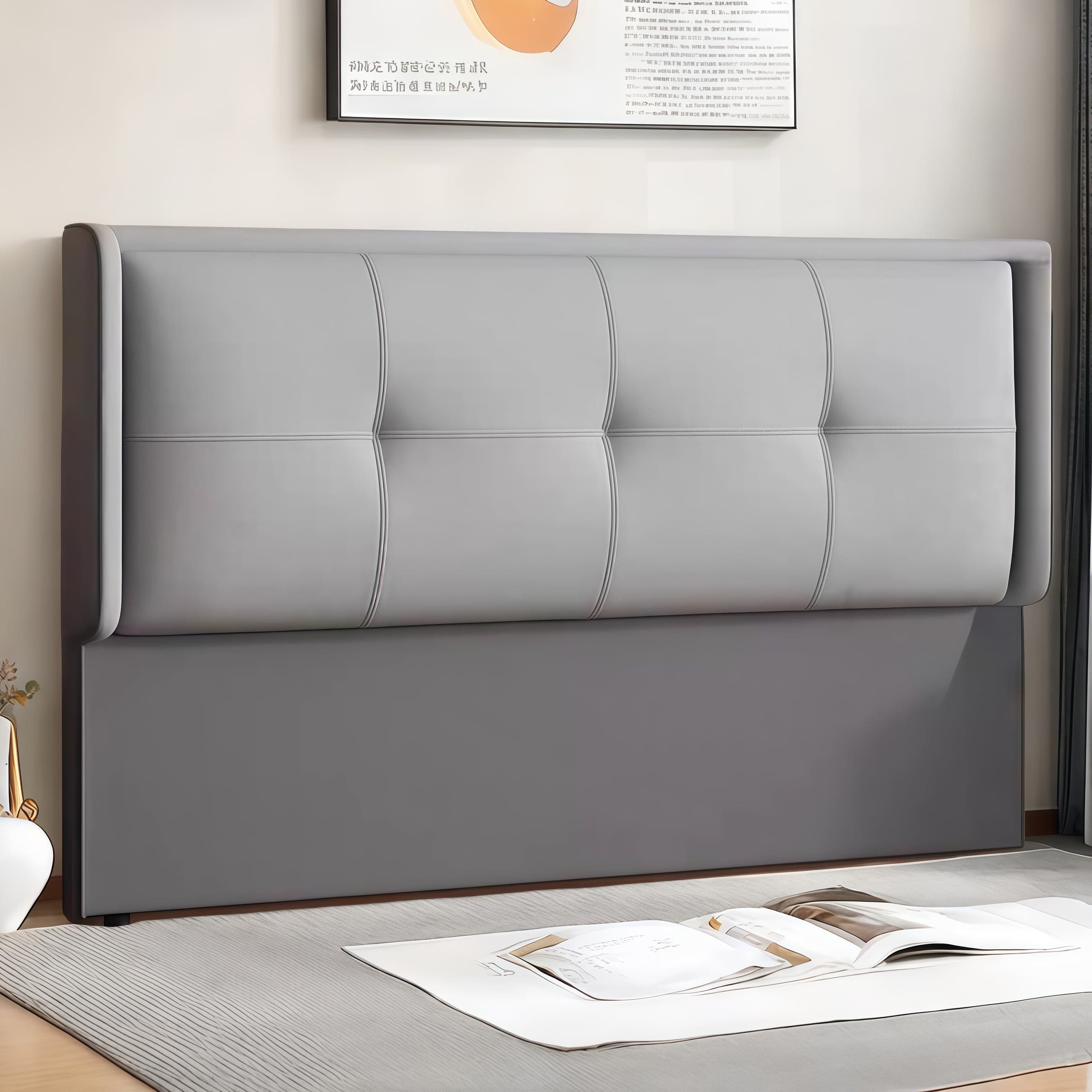 Modish No Distressing Button-tufted Wingback Headboard in Rectangle Shape for King/Queen/Full Bed with Sponge Fill and Standard Height - image 5