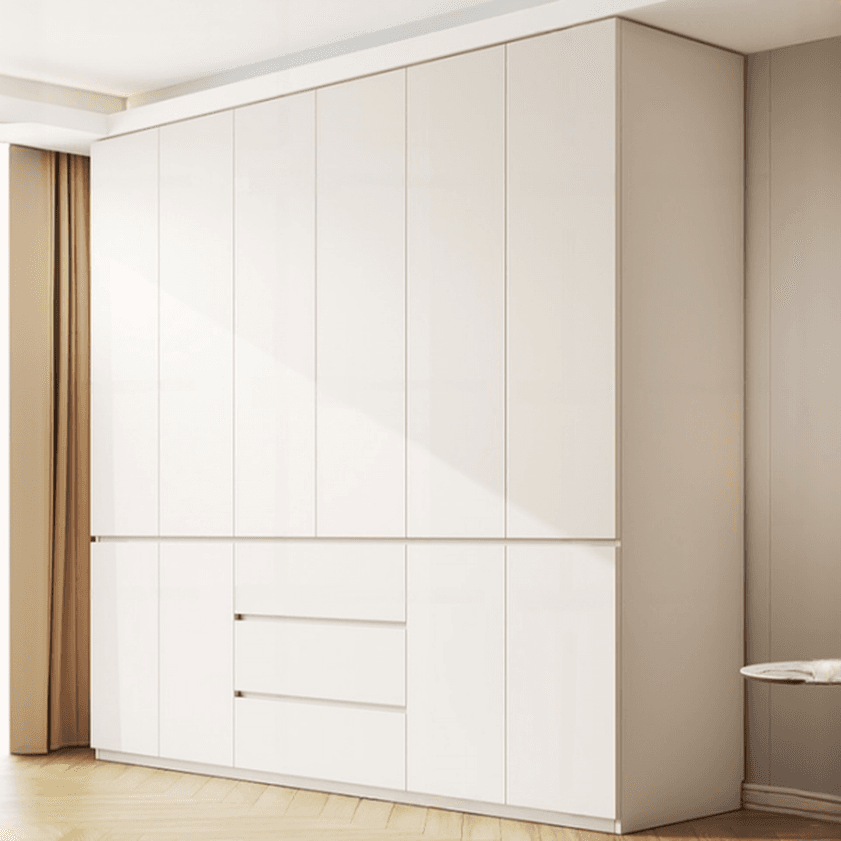 White Modern Simple Style Manufactured Wood Wardrobe Armoire with Soft Close Drawer, Soft Close Door, Interior Shelves, and Hanging Rod