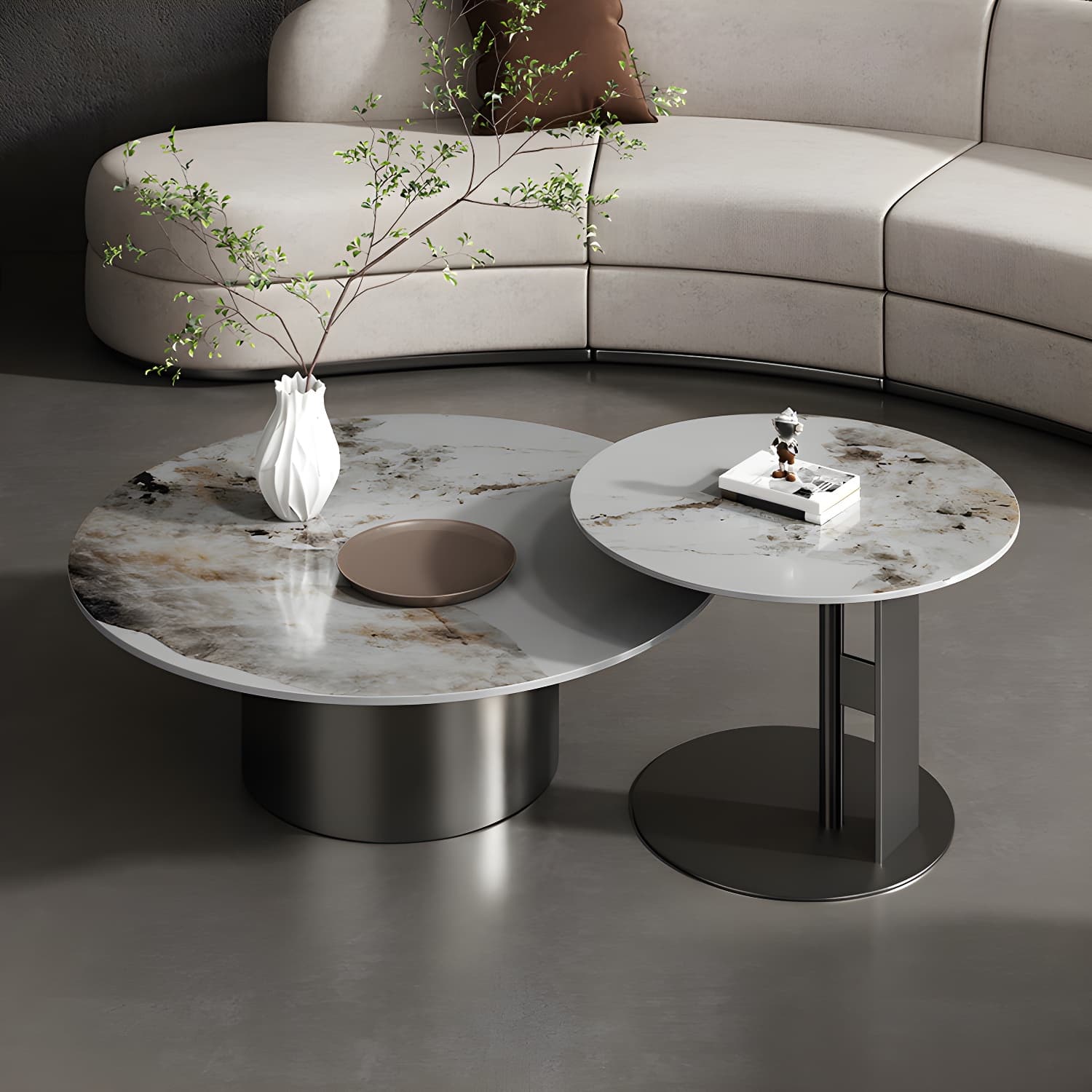 Glam Style Round Nesting Coffee Table Set with Steel Pedestal Base - image 12