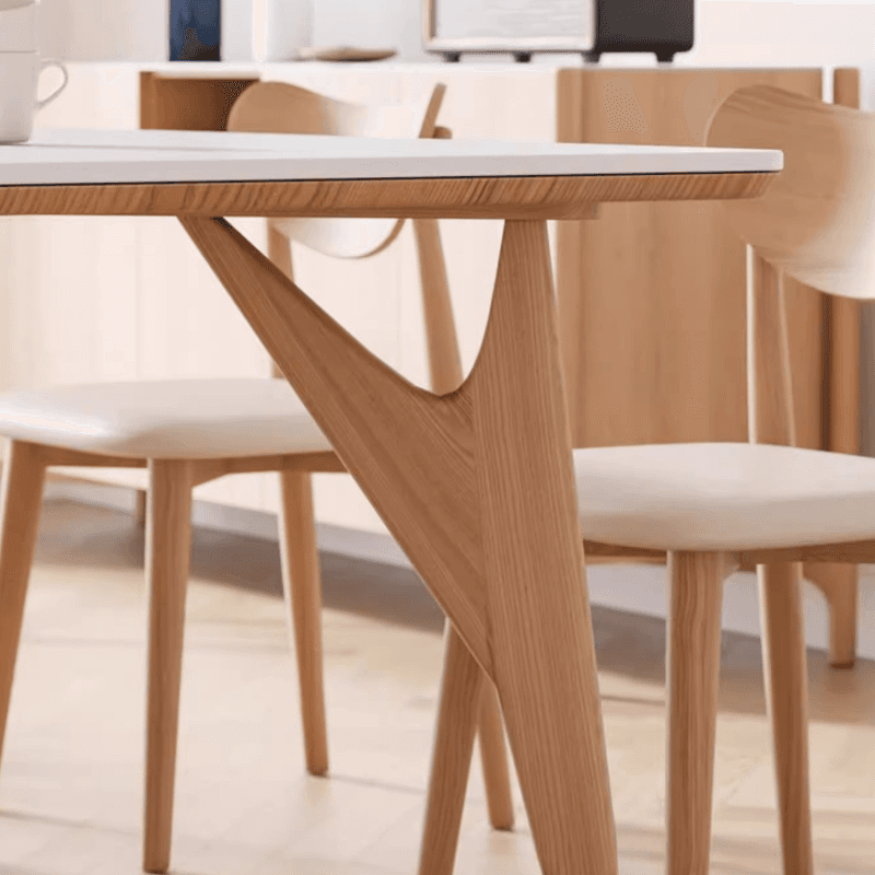 Dining Table Set with Slate Stone Top, Enclosed Back, Fixed Table, Padded Chair for 6 People in White - image 7