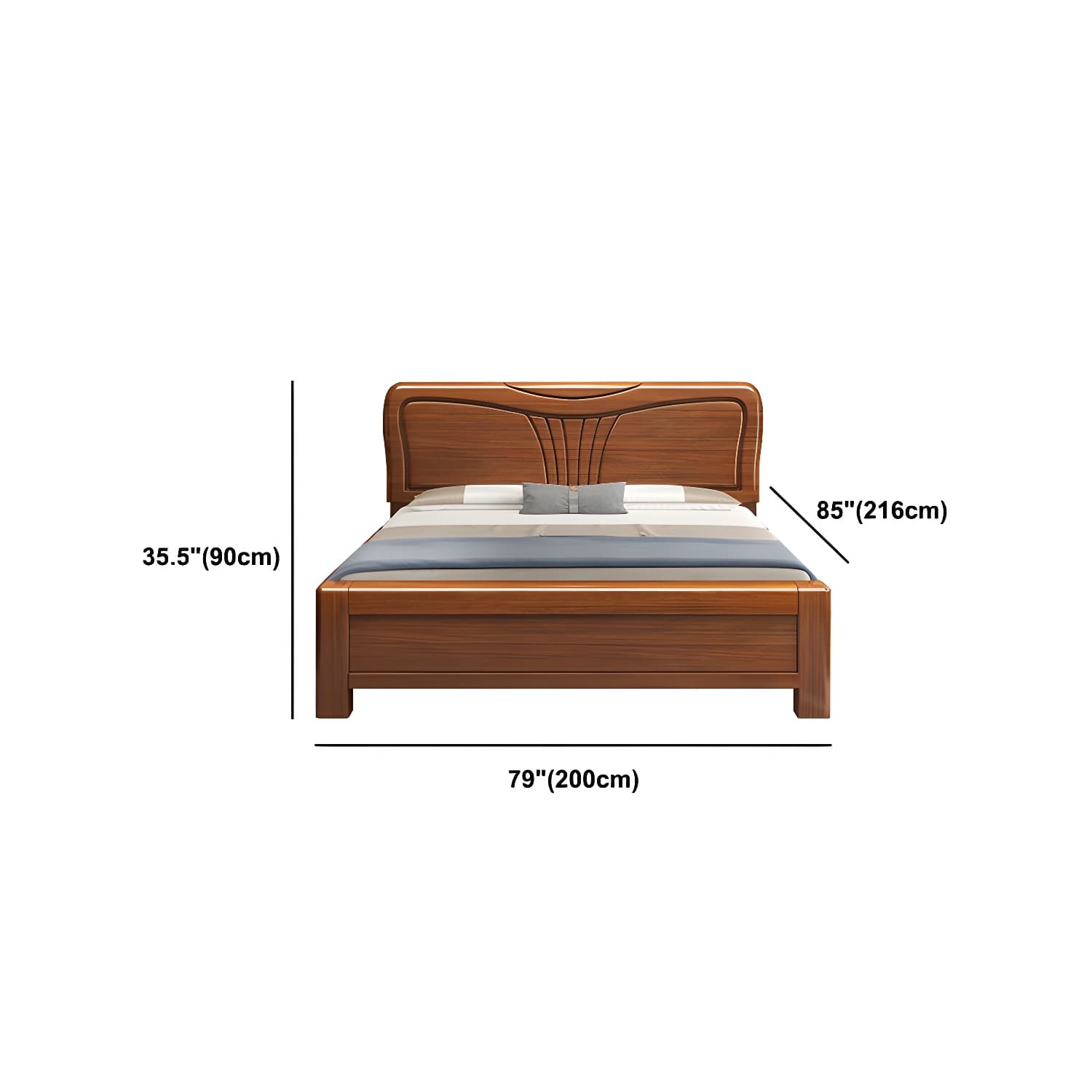 Traditional Style Bed Frame Walnut Standard Bed with Headboard - image 12