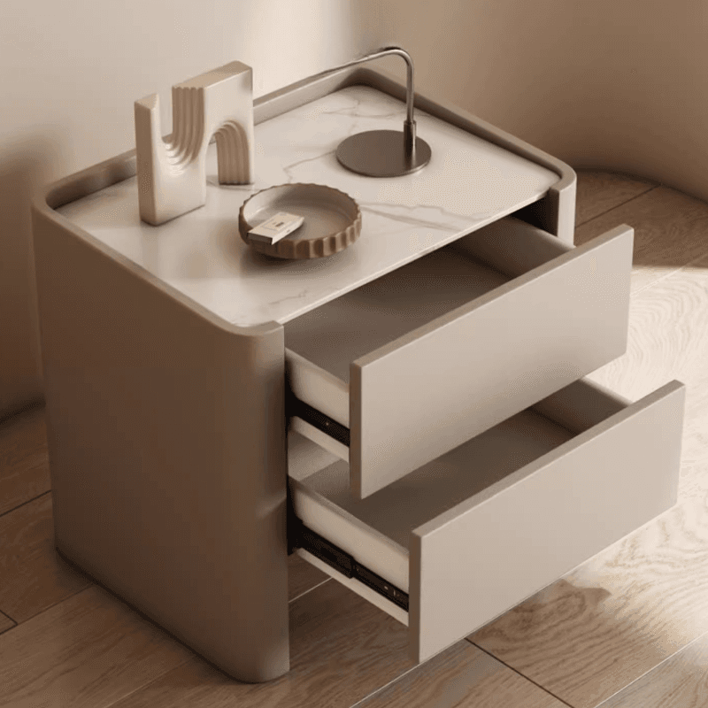 Stylish Drawer Storage Nightstand with 2 Drawers, Stone Countertop, and Leg - image 15