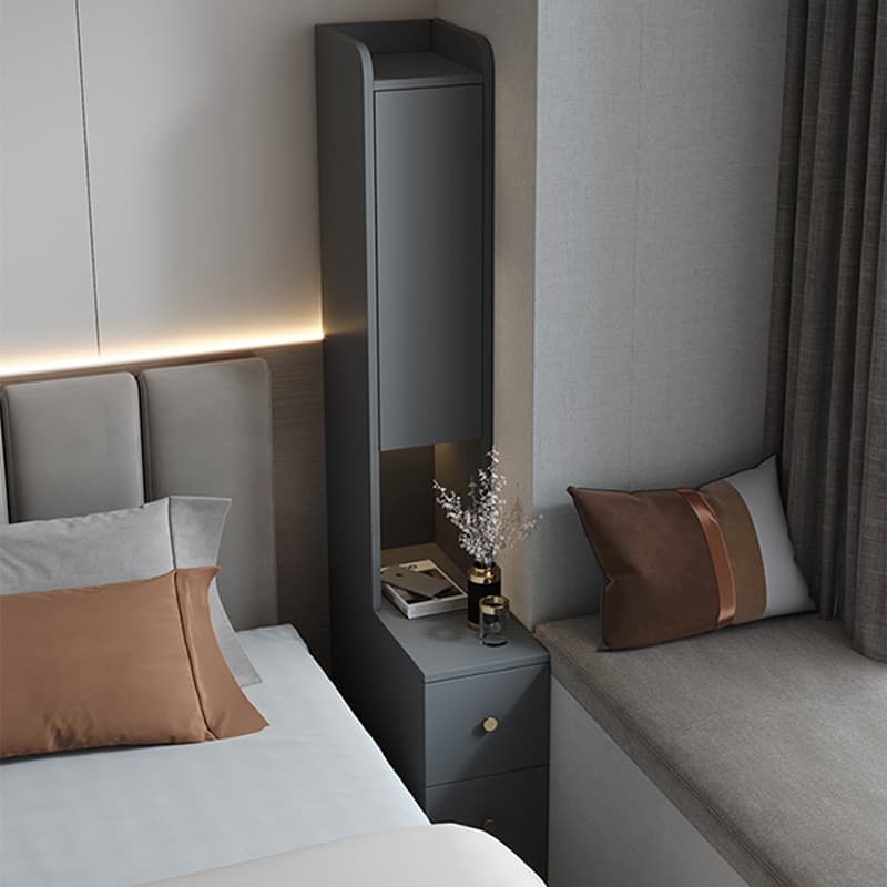 Modern Wood Open Storage Nightstand with 2drawers 3 shelves Height 160cm - Extra Tall Brown Design - image 6