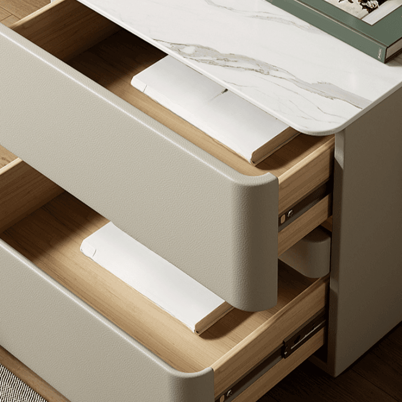Minimalist 2 Tiers Drawer Storage Bedside Table with Faux Marble Top - image 21
