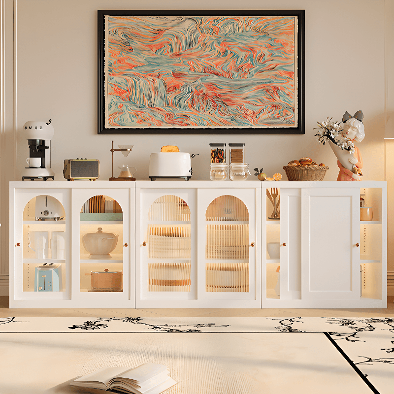 Simple Narrow Iron Countertop Sideboard with Cupboard, Glass Doors, and Changeable Shelf - image 6