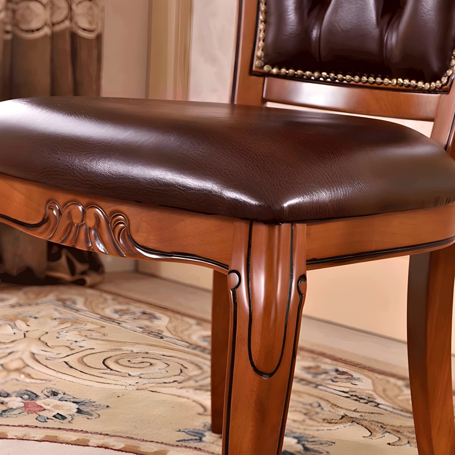 Leather High Back Dining Side Chair Kitchen Side Chair with Solid Wood Legs - image 16