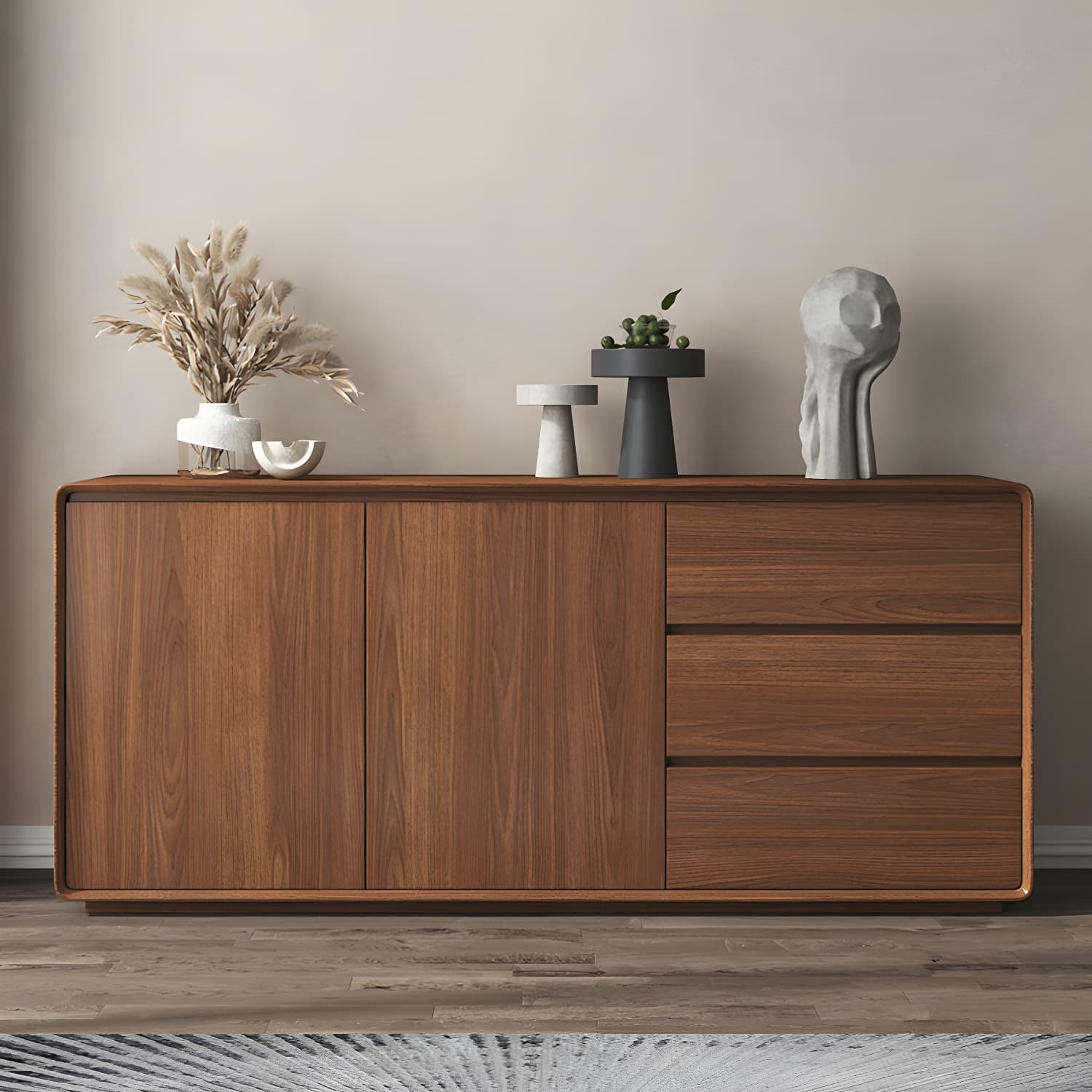 Wood Buffet Table Contemporary Style Side Board with Cabinets and Drawers - image 6