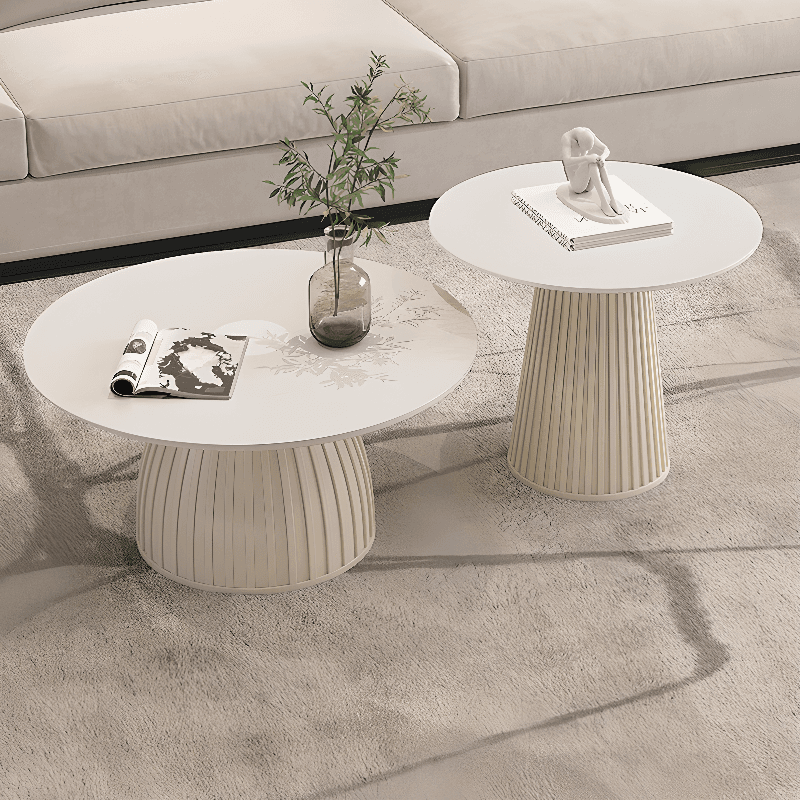 Scratch-repellent White Sintered Stone Rounded 1 Tier Single/Nested Side Table with Single Pedestal Base for Indoor Use - image 9