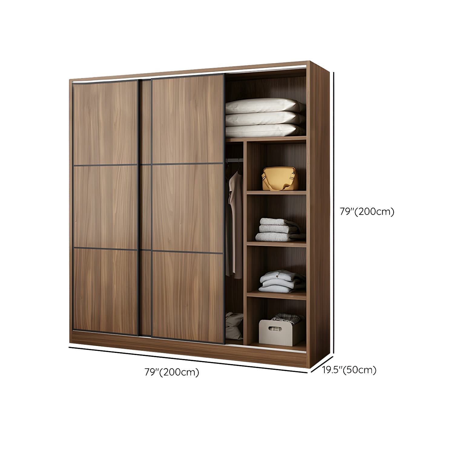 Non-Adjustable Traditional Brown Wood Wardrobe Armoire with Sliding Doors & Soft Close Drawers - image 14