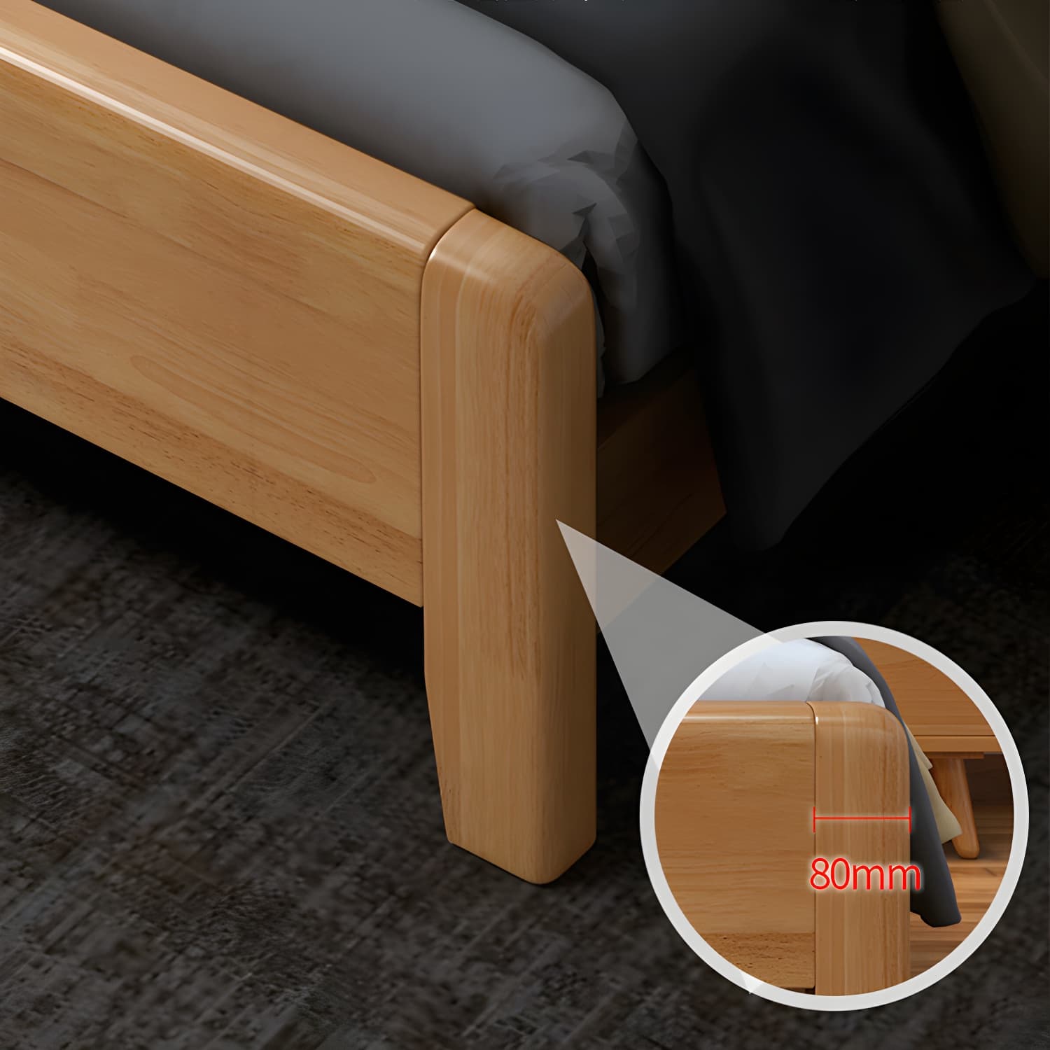 Scandinavian Solid Wood Bed with Headboard 39.37" Tall Standard Bed - image 8