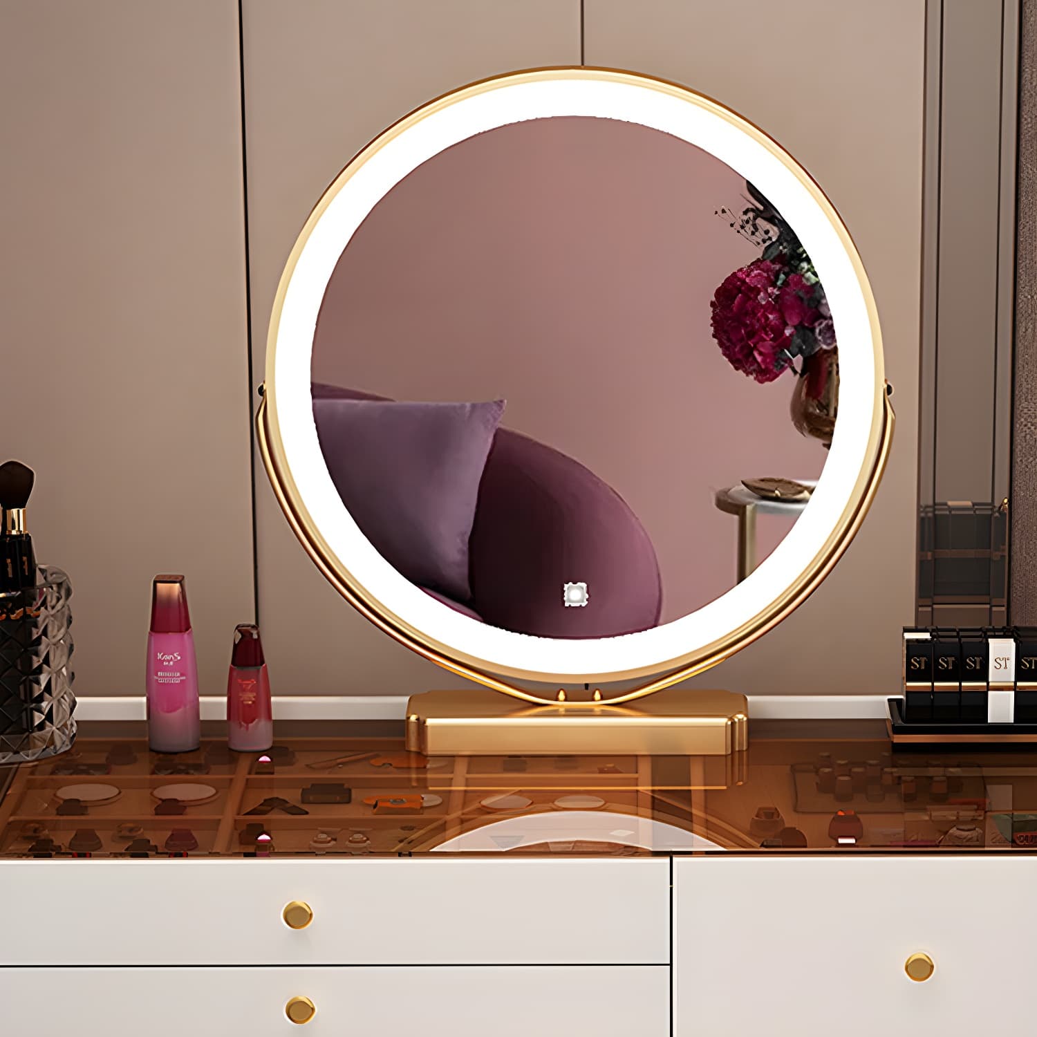 Lighted Mirror & Jewelry Makeup Vanity Metal Dressing Table Stool Set - image 11