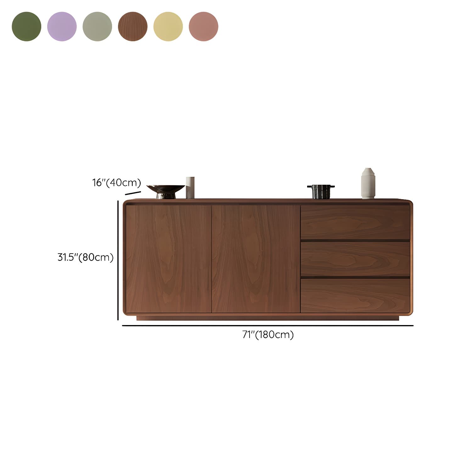 Wood Sideboard with 2 Doors and 3 Drawers, Overall Dimensions 40cmW x 80cmH - image 17