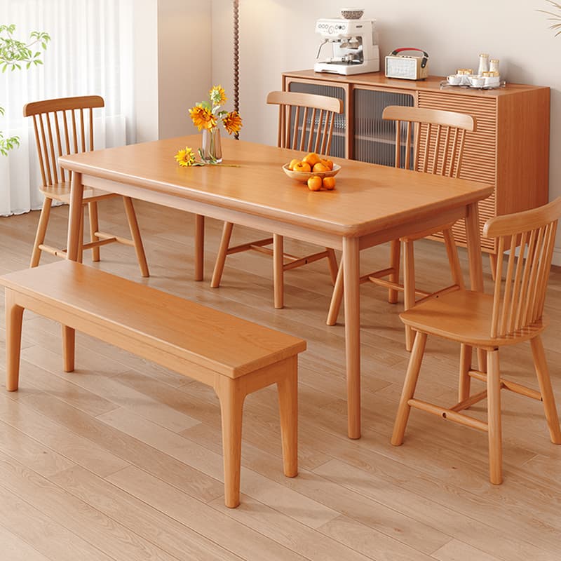 Trendy Rectangular Rubberwood Dining Table Set with Four Legs, 5 Piece Set, Unfinished Color