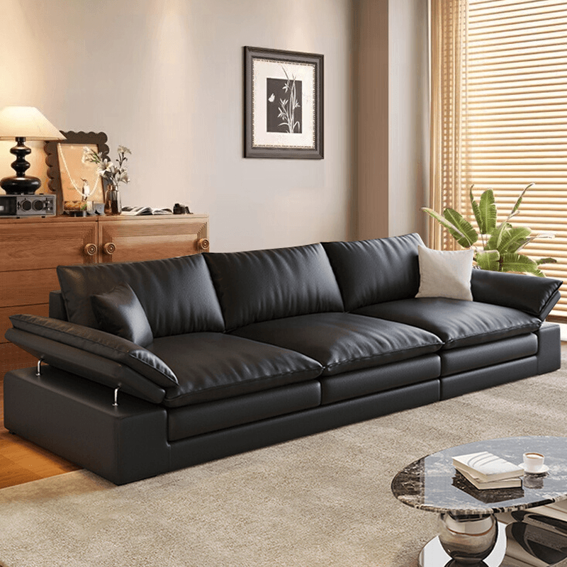 Modish Solid Color Scratch-durable Standard Sofa in Midnight Black, Seats 4/3/2-seater with 2 Pillows