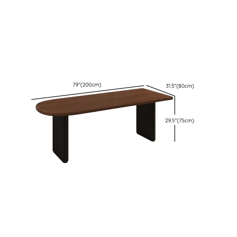 Minimalist Peninsula Dining Table Set with Wood Slab Top, Two-sided Pedestal Base, Fixed Table in Auburn - image 11