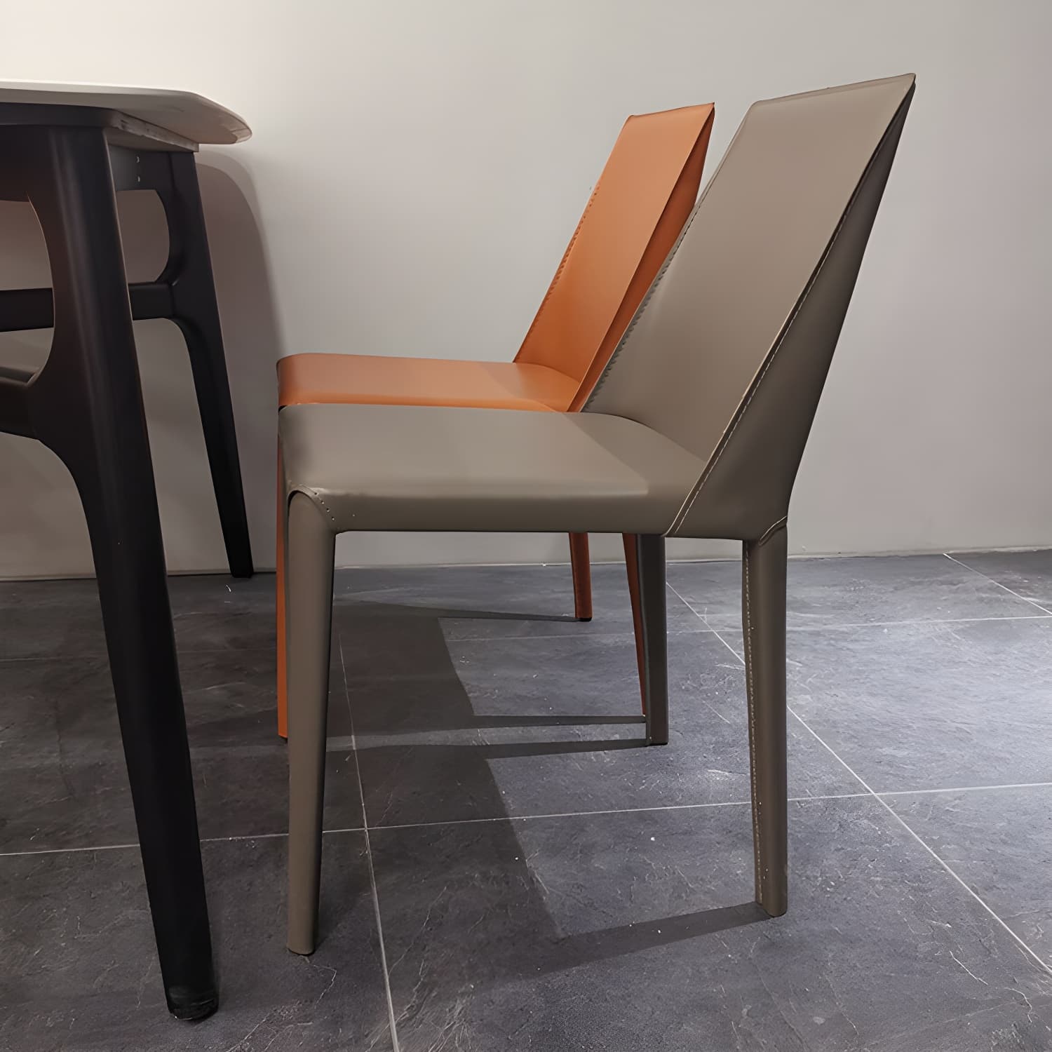 Designer Style Home Saddle Leather Arm Chair Matte Finish Solid Back Single Dining Chair - image 18