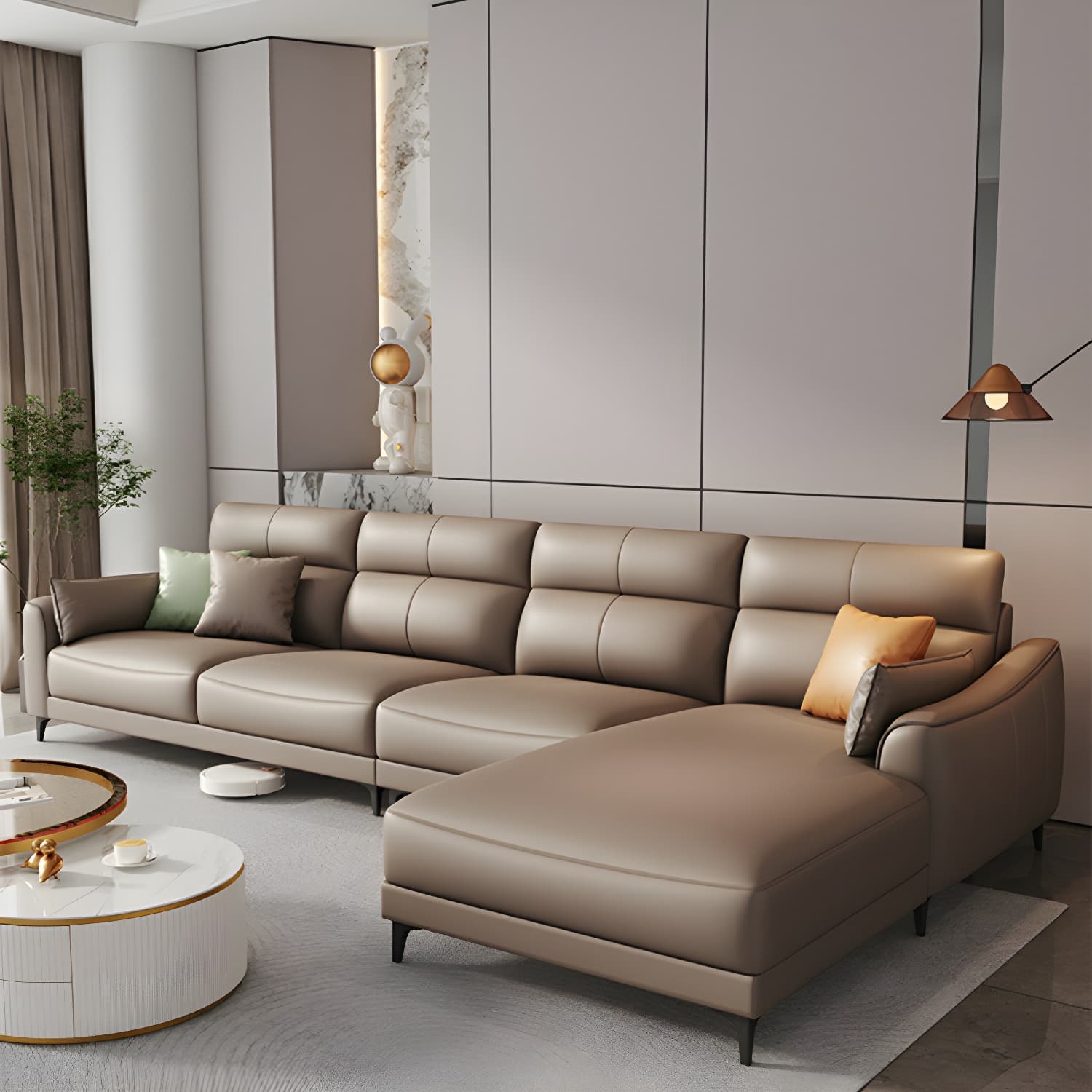 Modern Brown Stationary Sectional Sofa with Sloped Arms and Cushion Back - image 13