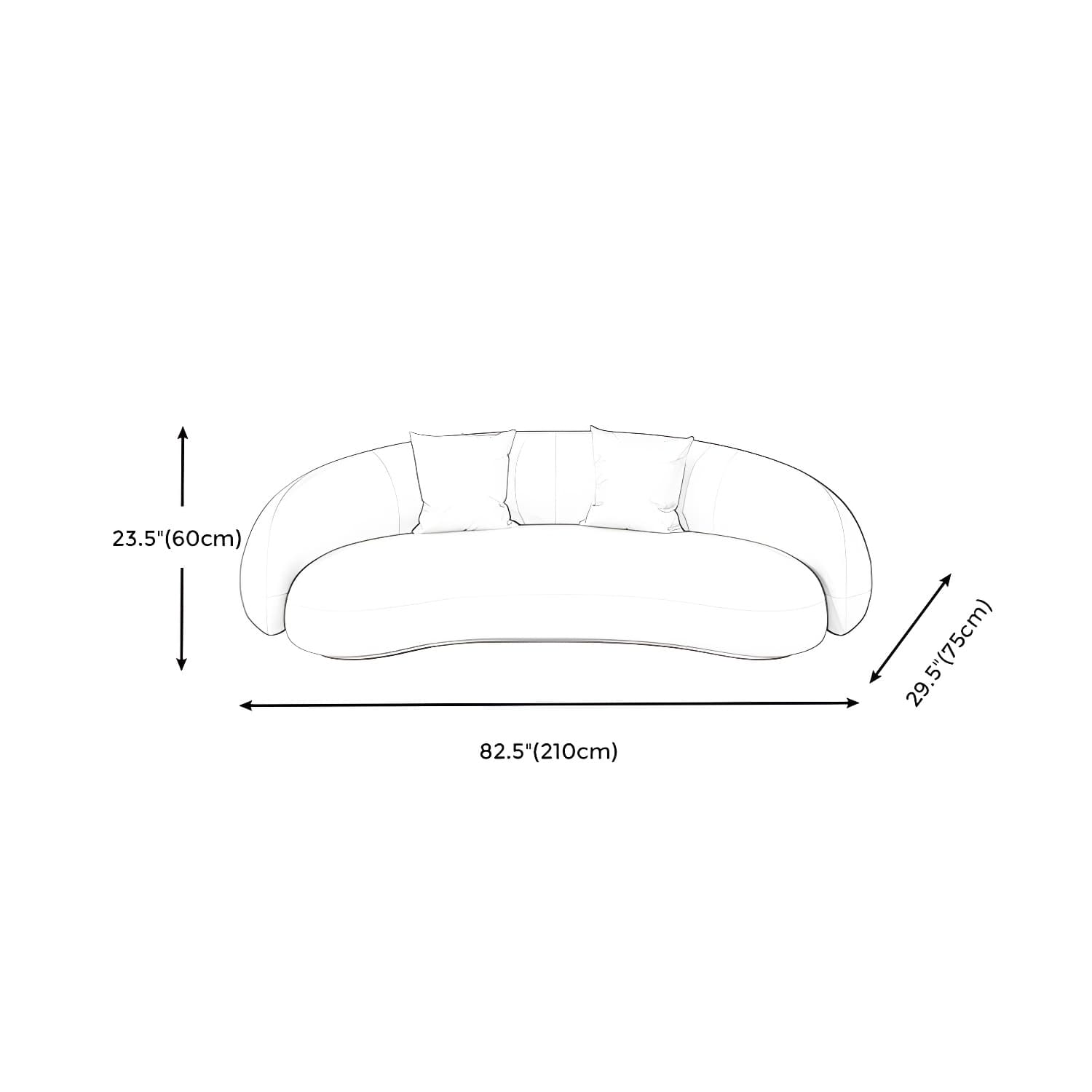 Beige Scandinavian Curved Sofa Tight Back Couch with Tuxedo Arm - image 23