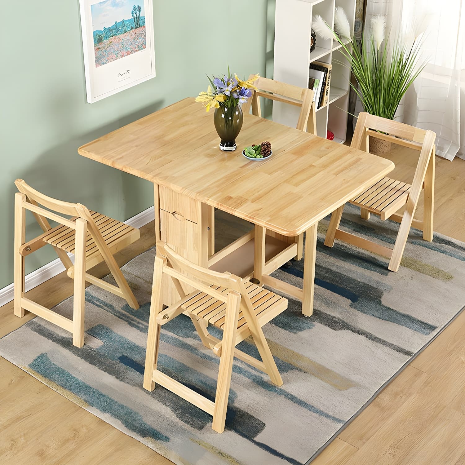 Trendy Collapsible Solid Wood Dining Set Non-adjustable Standard Height - image 11