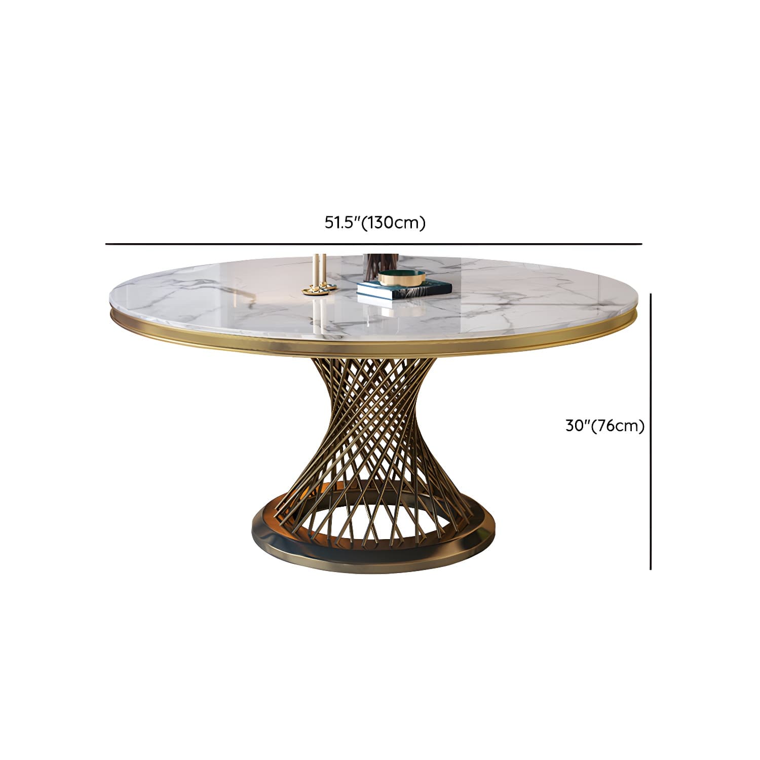 Glam Round Marble Dining Set with Gold Metal Pedestal Base - Fixed Table in White - image 12
