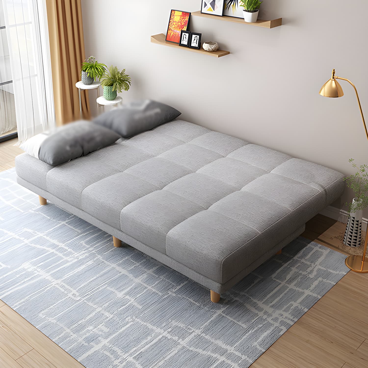 Armless Tight Back Bed Settee Cotton Blend and Faux Leather Sofa Bed - image 16