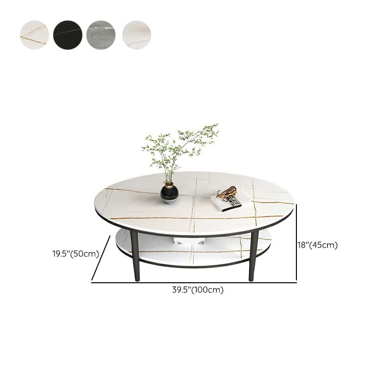 Glam Style Stone Top Oval Coffee Table with Both Shelf and Storage, Durable Iron Four Leg Base - image 10