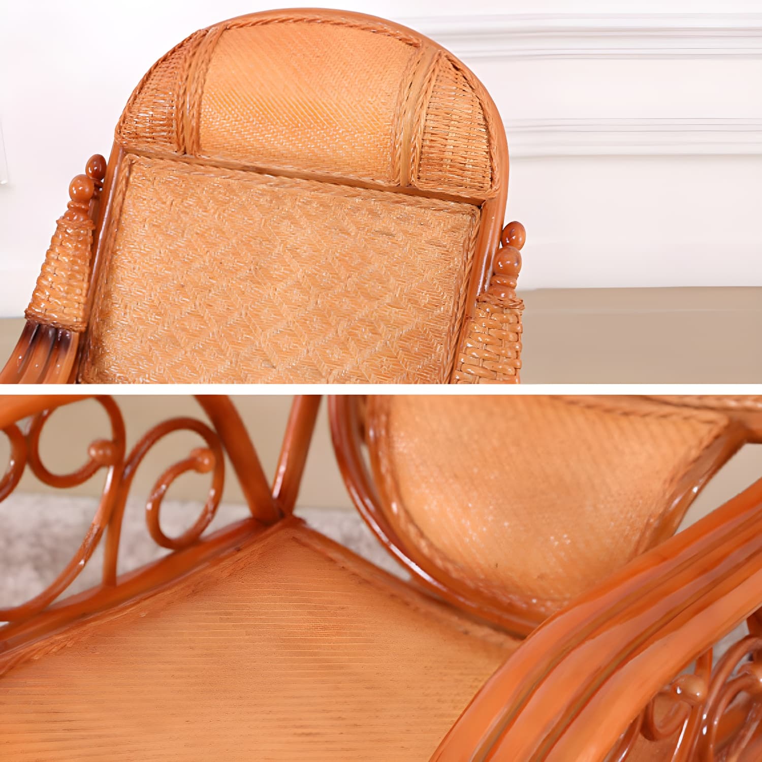 Traditional Rocking Chair Wicker Spindle Backrest Solid Color Indoor Rocking Chair - image 10