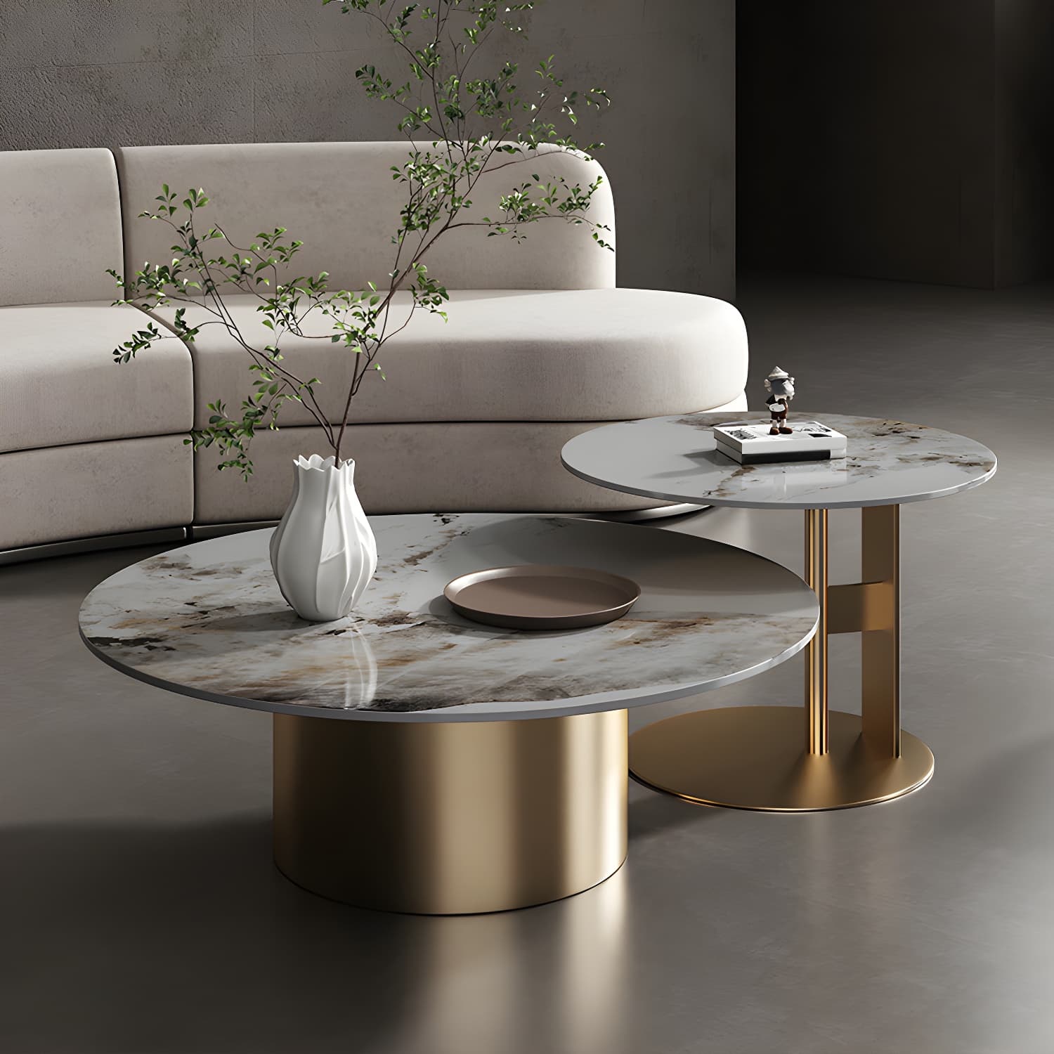 Glam Style Round Nesting Coffee Table Set with Steel Pedestal Base - image 3