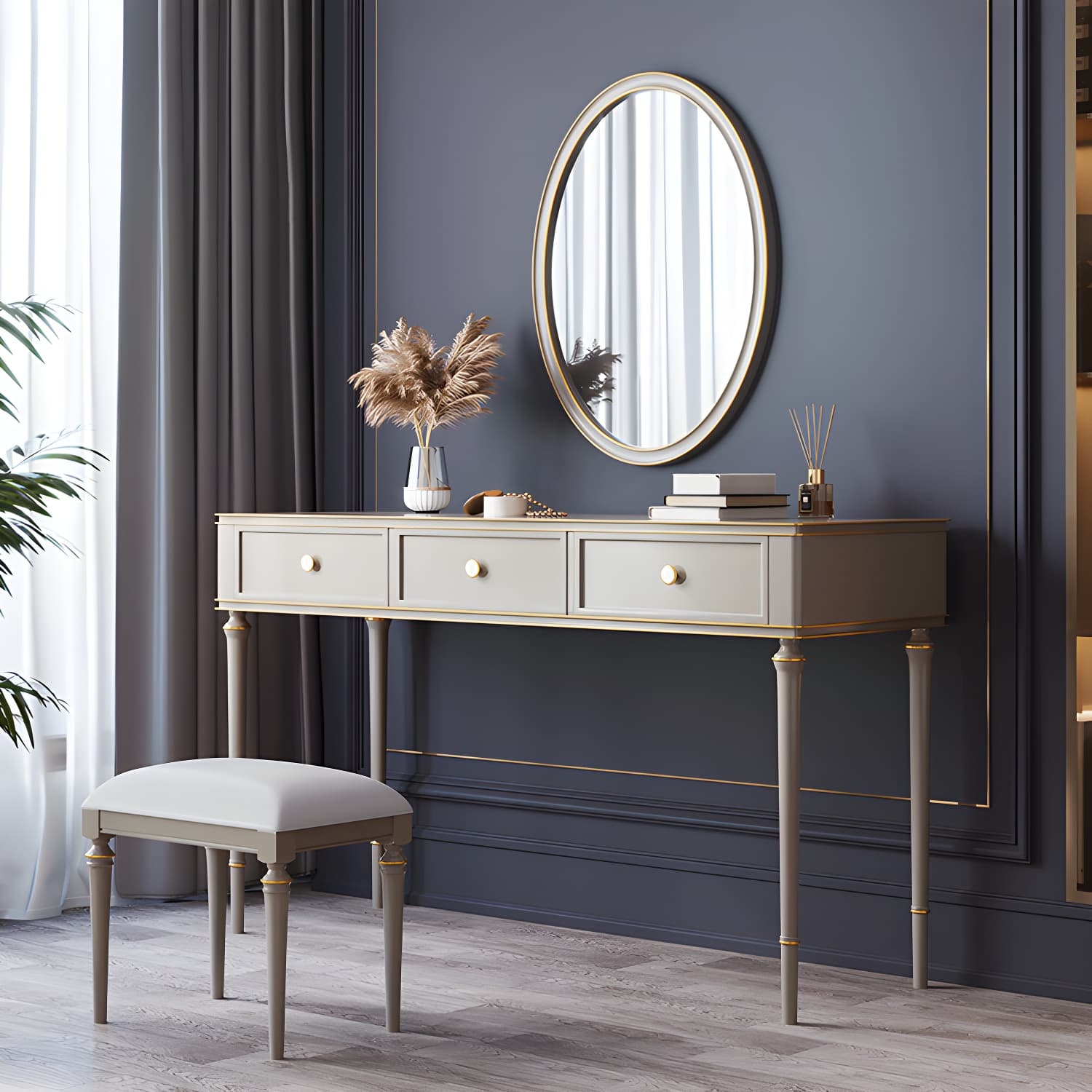 Mirror & 3 Drawers Makeup Vanity Dressing Table Solid Wood Dresser - image 3