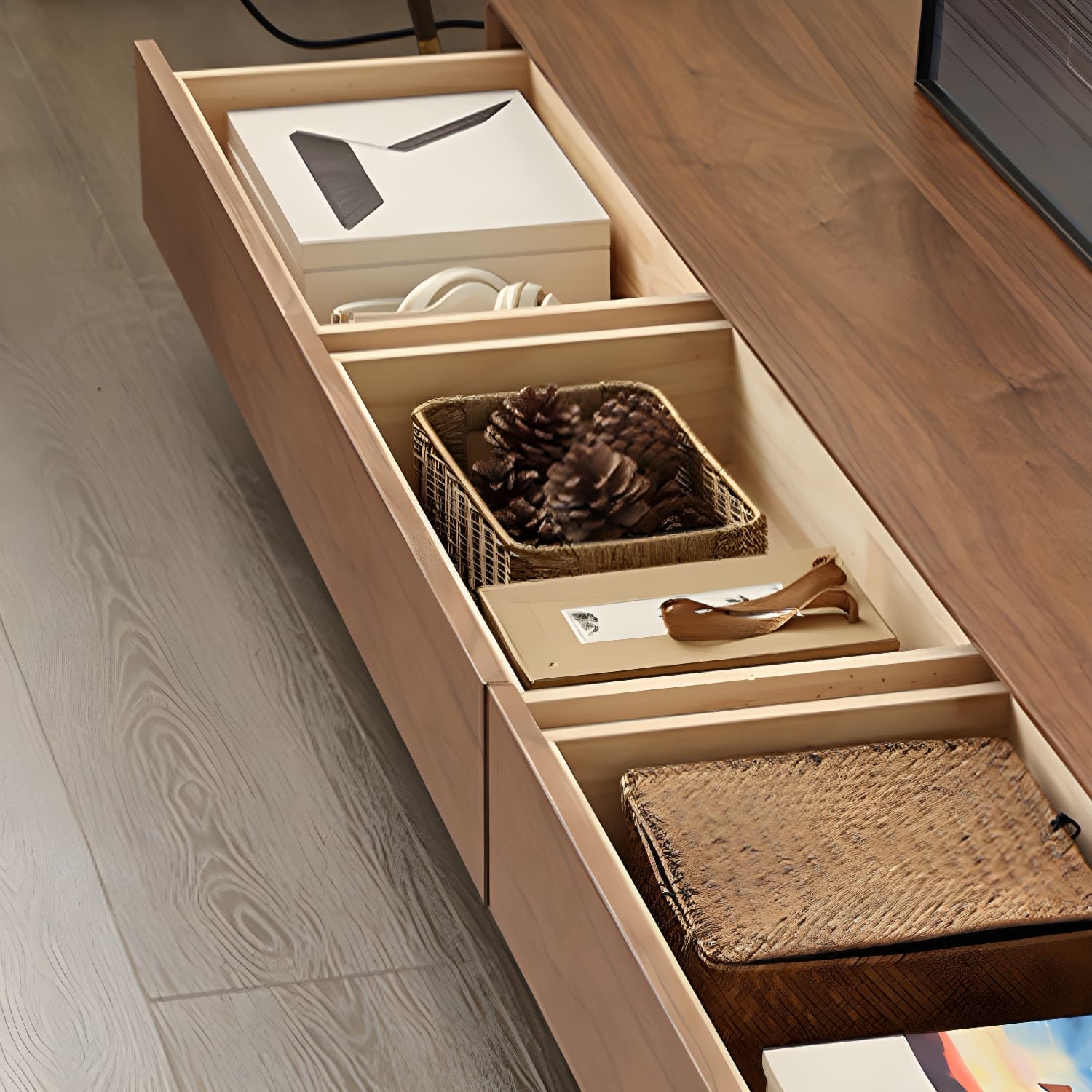 Brown Wooden TV Stand with Drawers and Soft Close Drawer Glides - image 3