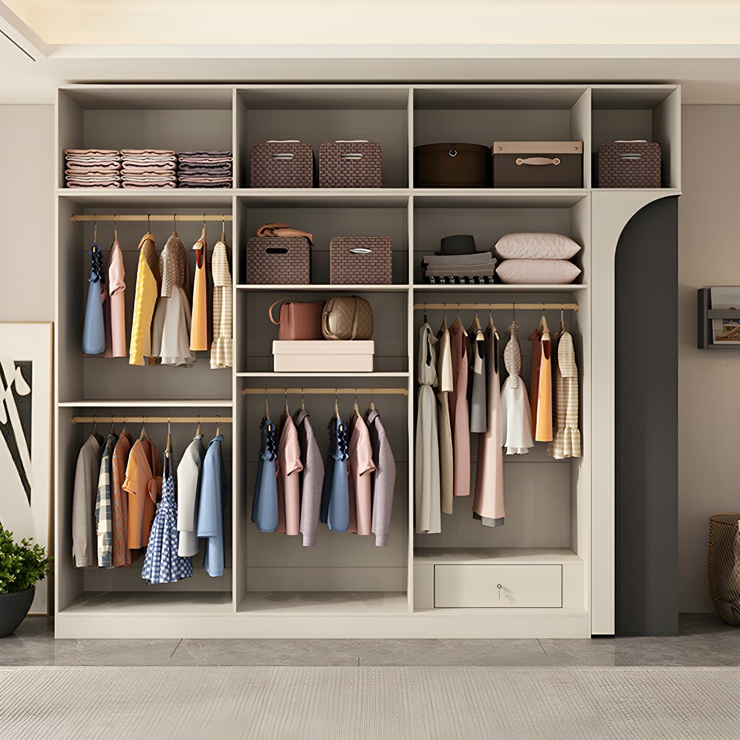 Modern Grey Wood Armoire with Solid Construction and Limited Warranty