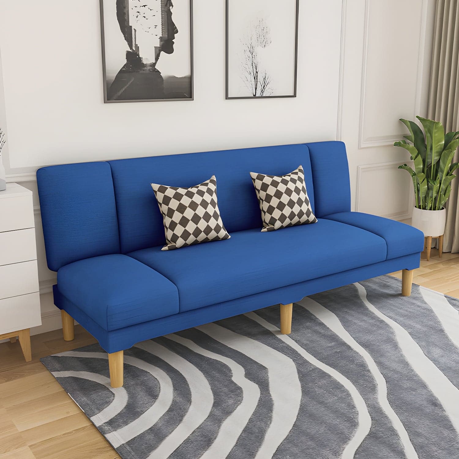 Scandinavian Armless Sleeper Sofa, Light Wood, Foam Filling, Includes Pillows - image 4