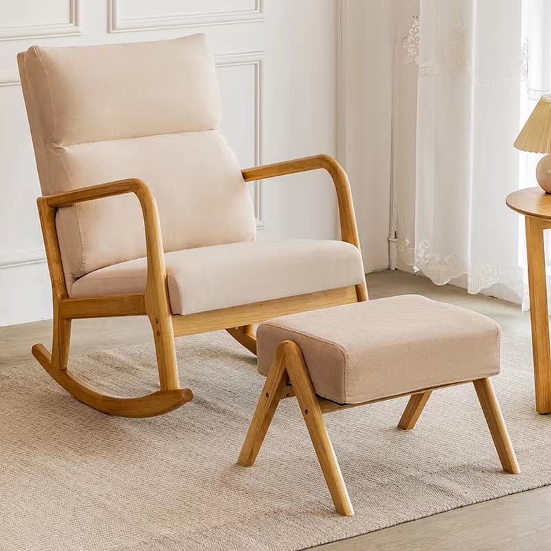 Modern Simple Style Wood Rocking Chair Couch with Cushioned Upholstery & Track Arm - image 9