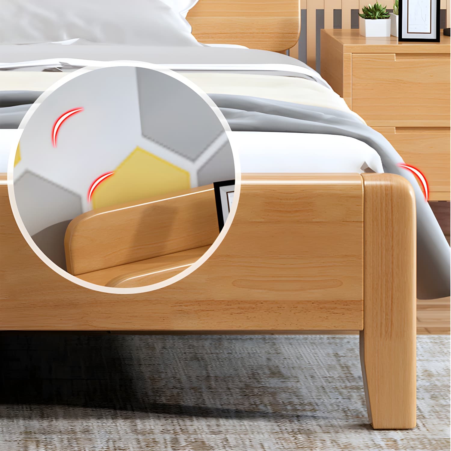 Scandinavian Solid Wood Bed with Headboard 39.37" Tall Standard Bed - image 10