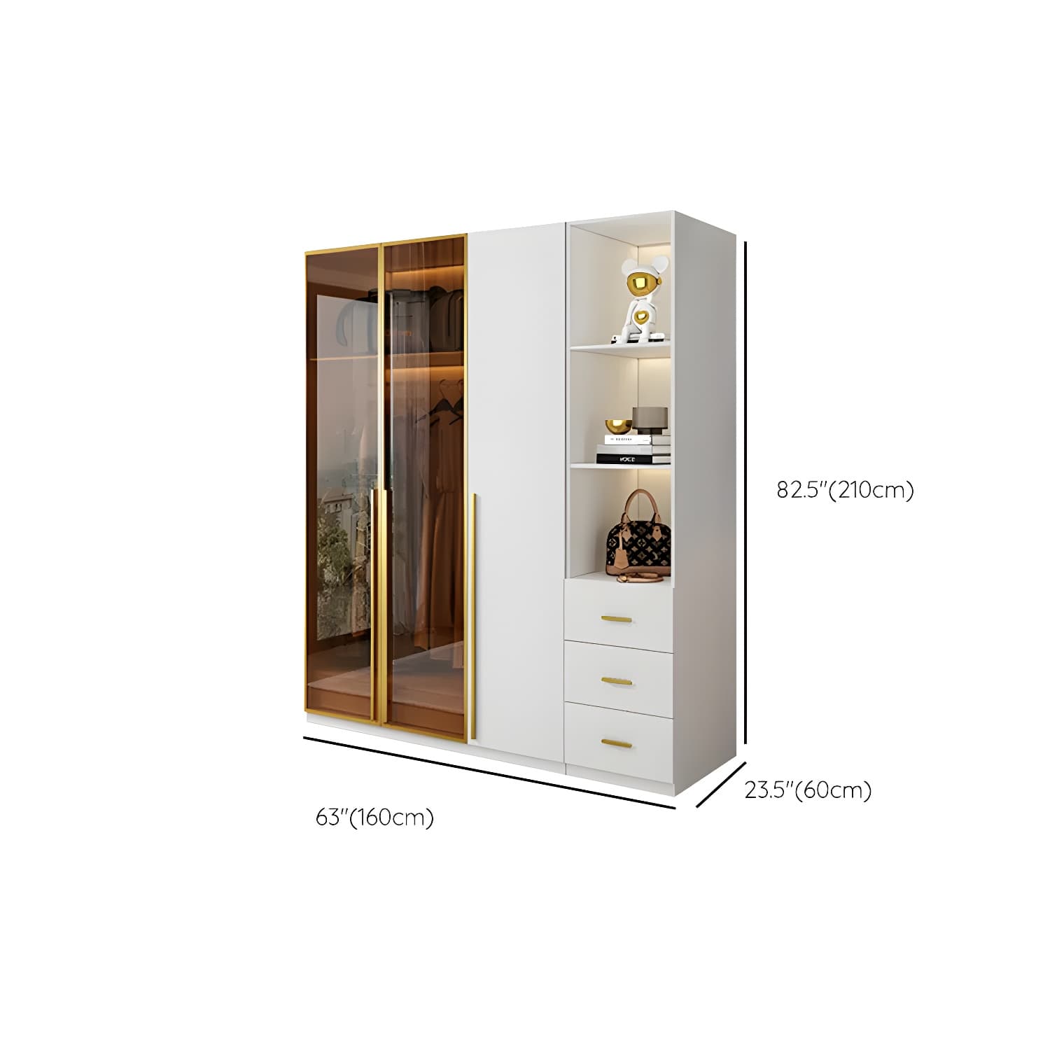 Modern White Wood Frame Wardrobe Armoire Freestanding Wardrobe with Soft Close Drawers - image 17