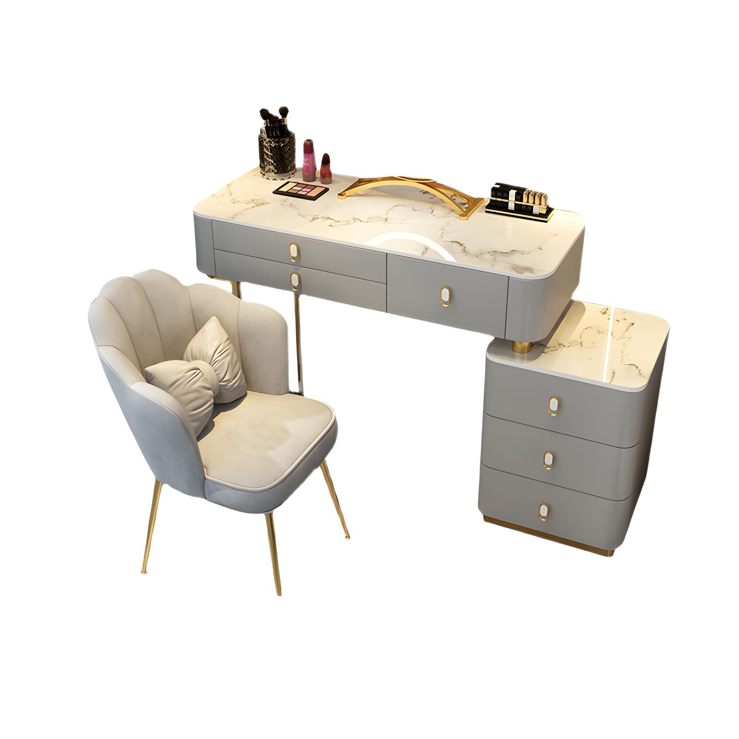 Solid Wood Vanity with 6 Storage Drawers Makeup Vanity Desk with Stool and Mirror - image 16