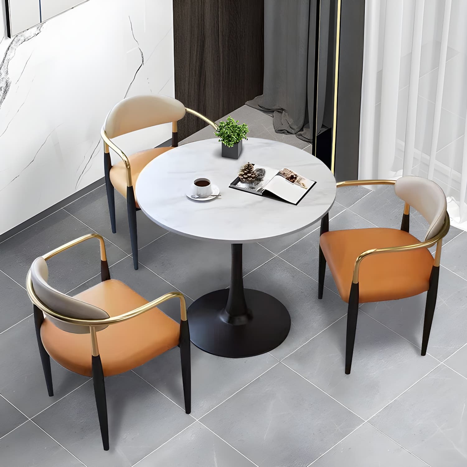 Modern Style Arm Chair Open Back Dining Chair with Metal Legs - image 10