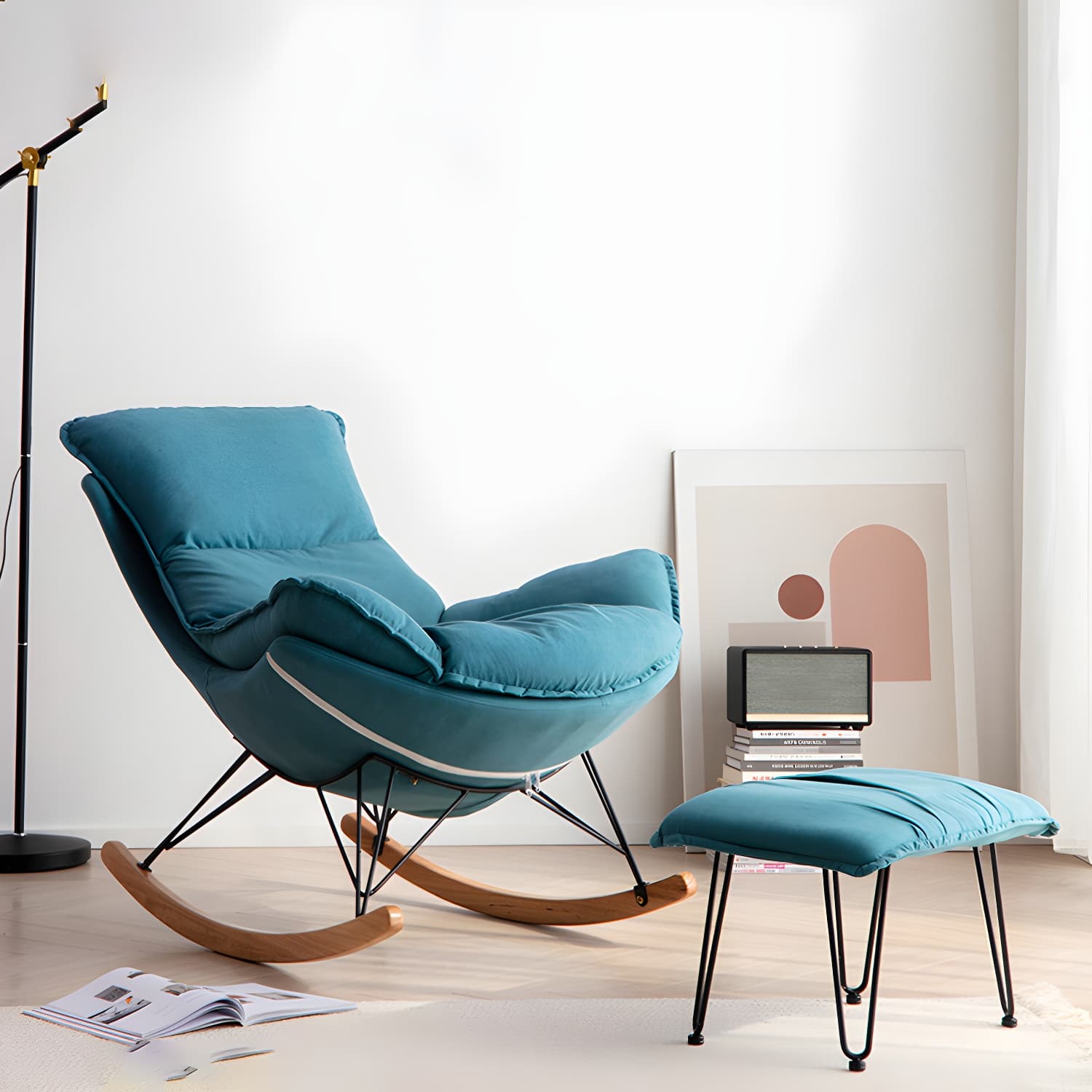 Modern Rocker Chair Upholstered with Dark legs Glider for Living Room