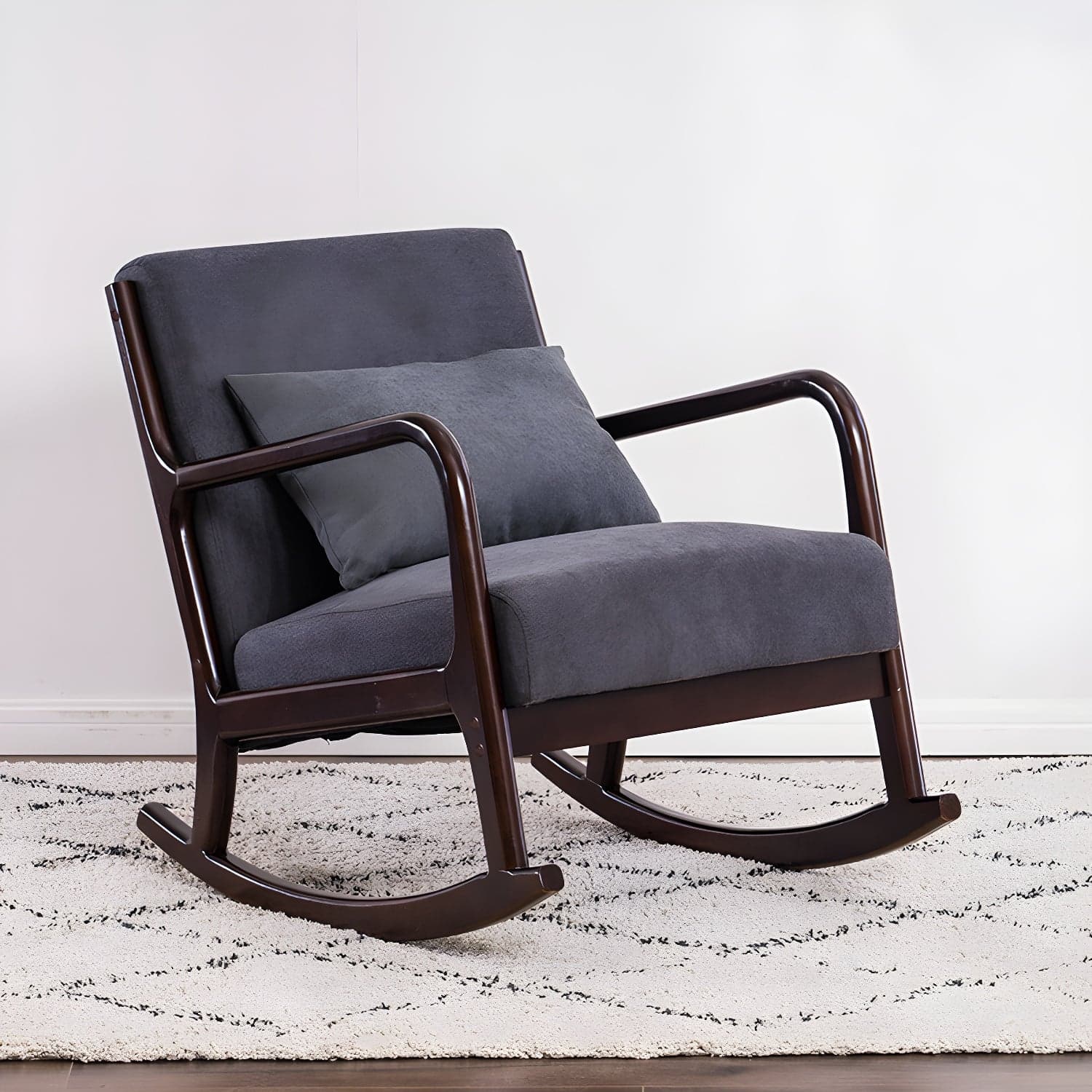Modern Upholstered Rocking Chair with Natural Wood Legs and Recessed Back Cushion - image 6